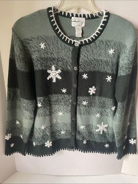 Christopher & Banks  Women's Large  Snowflake  Christmas Button-Up Sweater